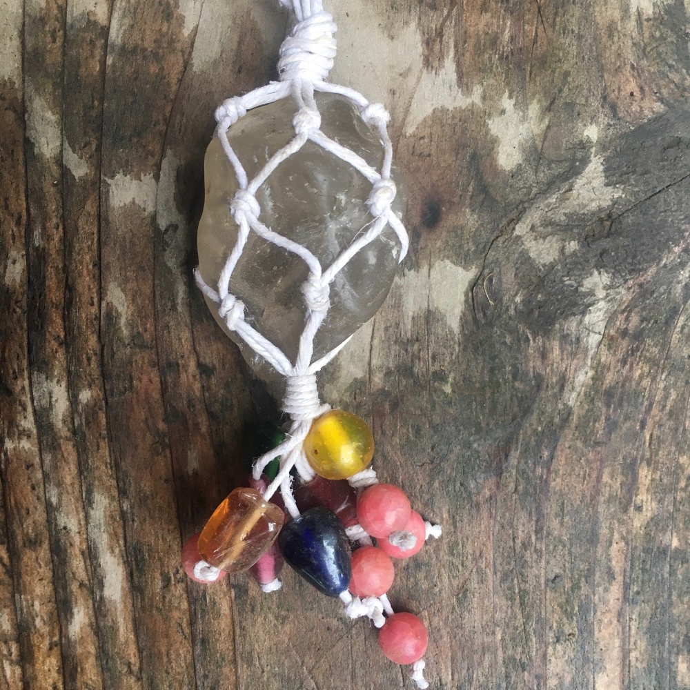 Hemp Wrapped Quartz Crystal Pendant/Keychain